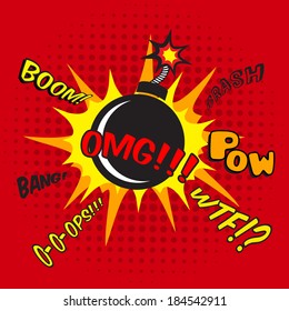 Pop Art Comic Bomb Explosion Decorative Halftone Poster Template Vector Illustration