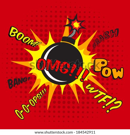 Pop art comic bomb explosion decorative halftone poster template vector illustration