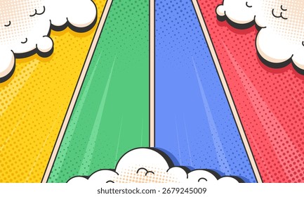 Fondo de cómic de arte Pop. Ilustración vectorial colorida abstracta con marco de nube