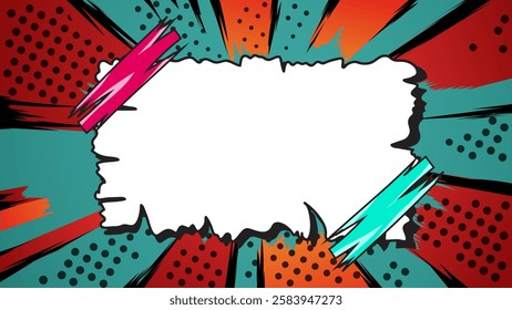 Pop art comic book cartoon magazine cover. Cute cartoon retro strip pattern mock up. Vector halftone illustration. Vintage background for comic superhero text, speech bubble, message.