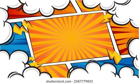 Pop art comic book cartoon magazine cover. Cute cartoon retro strip pattern. Vector halftone illustration. Vintage background for comic superhero text, speech bubble, message.