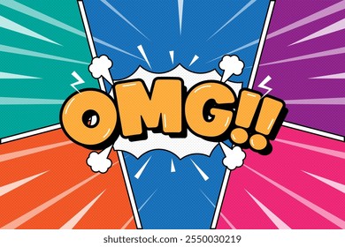 Pop Art Comic Book OMG Explosion. Retro Vintage Text Design Effect Element