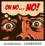 Pop art comic book panel with man in a panic with terrified eyes and face staring at something shocking or dreadful vector illustration