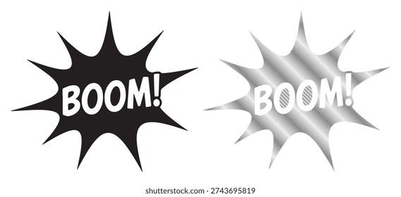 Pop art comic book sticker, explosive blast sound effect, action burst decorative element