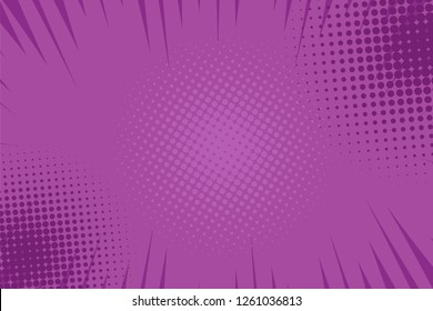 Pop Art Comic Book Strip Cover Design. Explosion, Isolated Retro Style Comics Radial Lilac, Purple Background. Halftone Colored Background Frame.