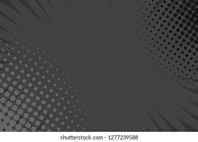Pop art comic book strip cover design. Explosion, isolated retro style comics radial black background. Halftone colored background frame.