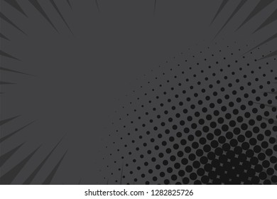 Pop art comic book strip cover design. Explosion, isolated retro style comics radial black background. Halftone colored background frame.