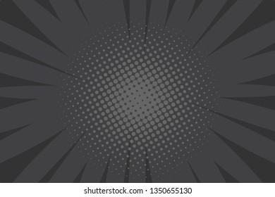 Pop art comic book strip cover design. Explosion, isolated retro style comics radial black background. Halftone colored background frame.