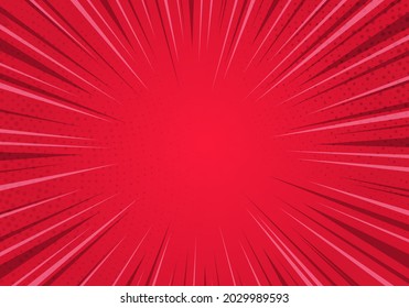 Diseño de portada de historietas de arte pop. Fondo del punto medio del tono rojo cómic. Estilo retro de arte pop. Fondo de los rayos rojos luminosos.