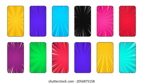 Pop art comic book strip cover design. Collage of comics poster. Gradient halftone pattern vector illustration.