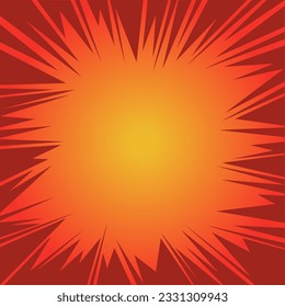 Pop art comic book strip cover design radial orange background.