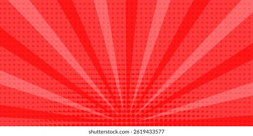 Diseño de portada de tira de cómic de arte Pop. Explosión, fondo rojo radial de cómics de estilo retro aislados. Marco de fondo de color semitono.