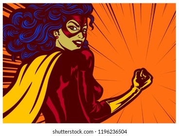 Pop Art Comic Book Style Superheroine Woman With Clenched Fist Female Superhero Vector Illustration