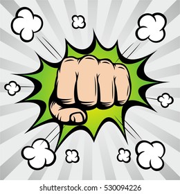 Pop art comic bubbles design. Vector illustration. Vintage Pop Art Punching Fist. 