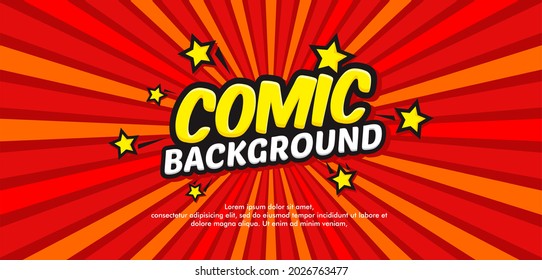 Pop art comic burst background with star. Cartoon Vector Illustration on RED