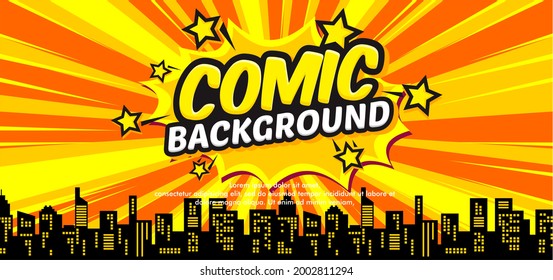 pop art comic burst with cityscape illustration background 