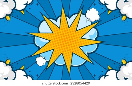 Pop art comic cartoon background design with cloud