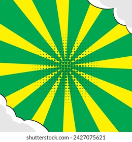 pop art comic cartoon background template. abstract retro halftone sunburst design illustration