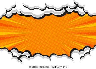 Pop art comic cartoon orange background with cloud 