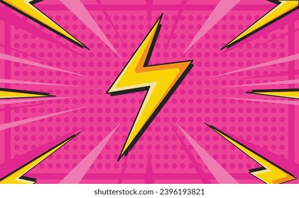 Pop Art Comic cartoon pink background with thunder flash