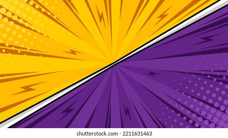 Pop art comic cartoon style yellow purpple color background