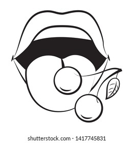 pop art comic cartoon vector illustration mouth and cherries