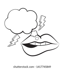 pop art comic cartoon vector illustration lips and lighting bolts with speech bubble