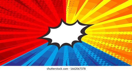Pop art comic colorful background . Cartoon Vector Illustration on yellow, red and orange