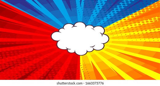 El arte pop cómico de fondo colorido. Vector de dibujos animados Ilustración en amarillo, rojo y naranja