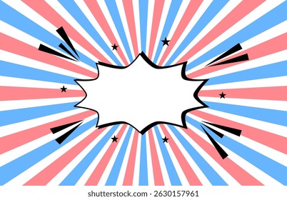 Pop Art Comic Explosion Background with Red and Blue Rays. Vector illustration.