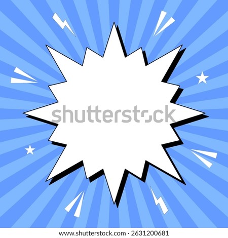 Pop Art Comic Explosion Bubble on blue Sunburst Background.