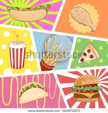 Pop art comic of fast food hand drawing vector illustration.