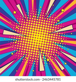 Pop art comic fast speed lines. Radial colored lightning background