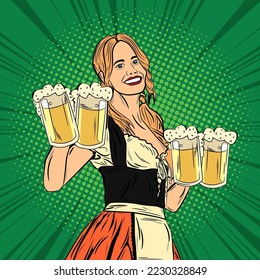 Pop Art Comic Girl with Beer, Pop Art Waitress with Beer