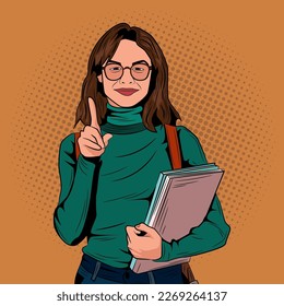 Pop Art Comic Girl women Student Vector Stock Illustration