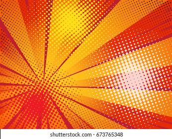 Pop art comic halftone background. Vector illustration on red.