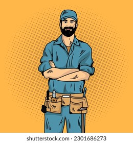 Pop Art Comic Handyman Vector Stock Illustration