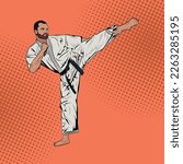 Pop Art Comic Karate Man Vector Stock Illustration
