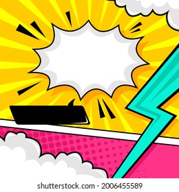 pop art comic layout panel background with cloud. trendy color premium vector