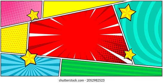 pop art comic layout panel background with star. trendy color premium vector