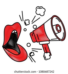 pop art comic lips and megaphone announce
