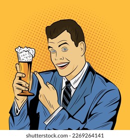 Pop Art Comic Man With Beer Glass Vector Stock Illustration 01