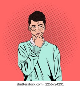 Pop Art Comic Man Thinking Vector Stock Illustration