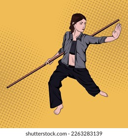 Pop Art Comic Martial art Women Vector Stock Illustration