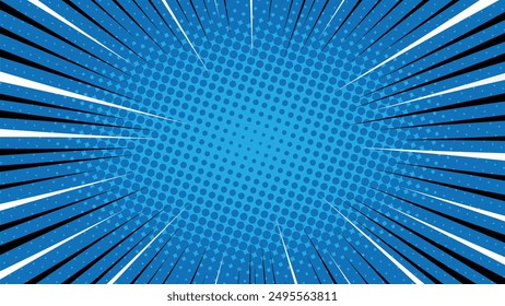Cómic de arte Pop sobre Vector de fondo azul. Diseño Abstractas con línea y punto semitono. Diseño de ilustración para dibujos animados, animación, Sitio web, redes sociales.