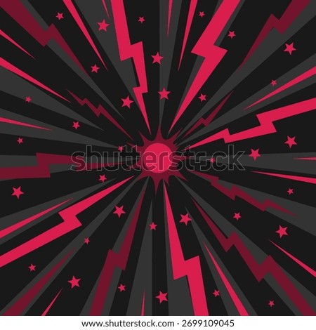 Pop Art Comic Red Background with Stars and Lightning Bolts