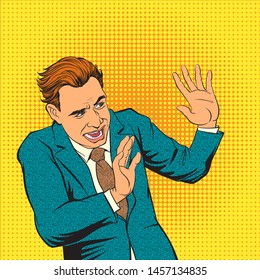 Pop art comic retro scared men.Vector illustration. The image is separated from the independent background.