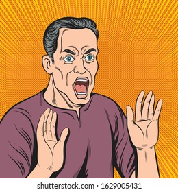 Pop art comic retro scared men.
Vector illustration.Separate images of people from the background.