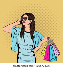 Pop Art Comic Shopping Women Vector Stock Illustration