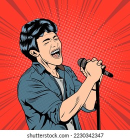 Cantante de historietas de arte pop, vector de cantantes de arte pop